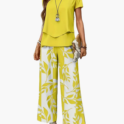 Ensemble élégant pour femme à manches courtes style décontracté chic avec pantalon large imprimé floral