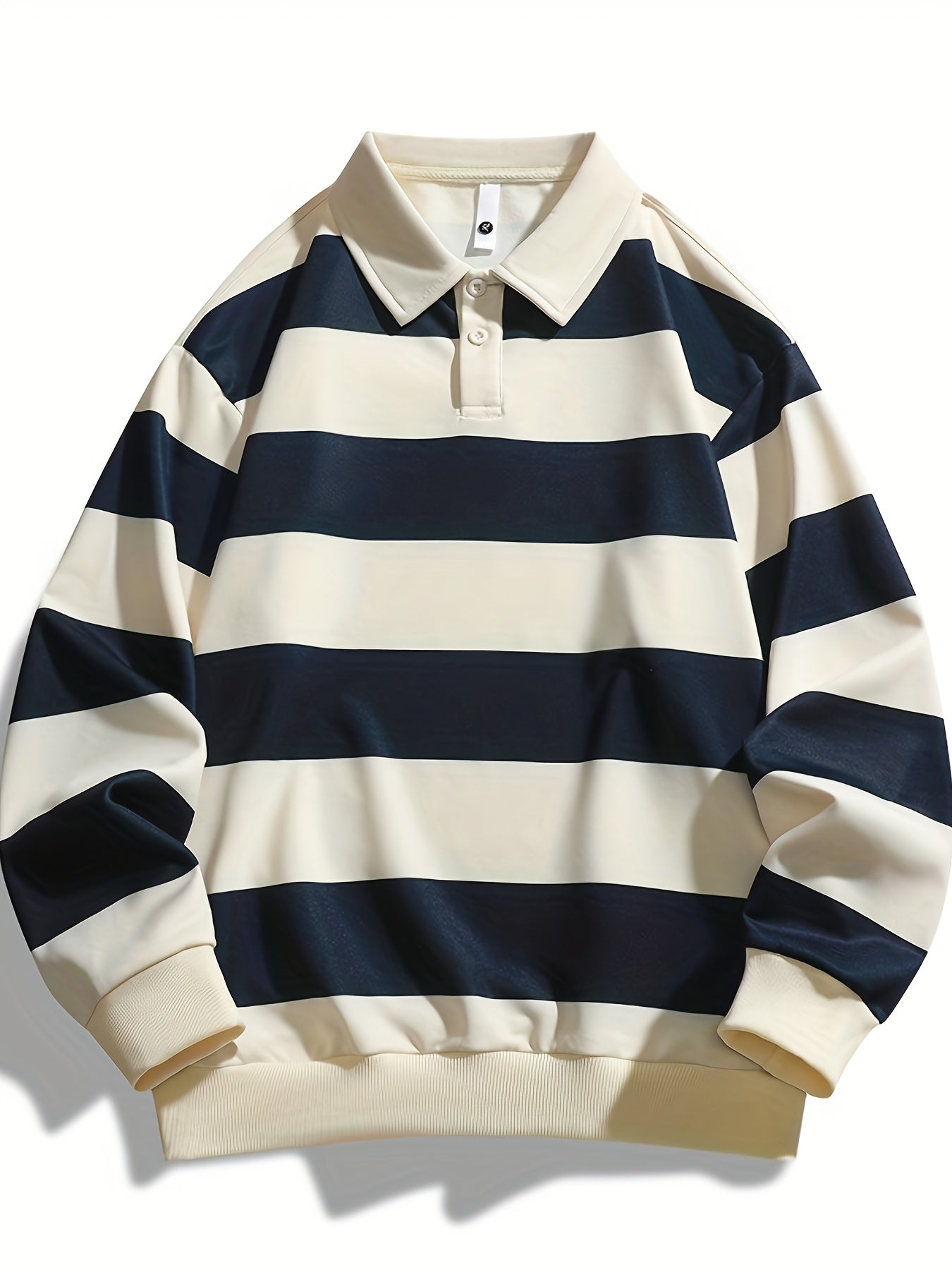 Polo manches longues à rayures horizontales marron et blanc cassé pour homme