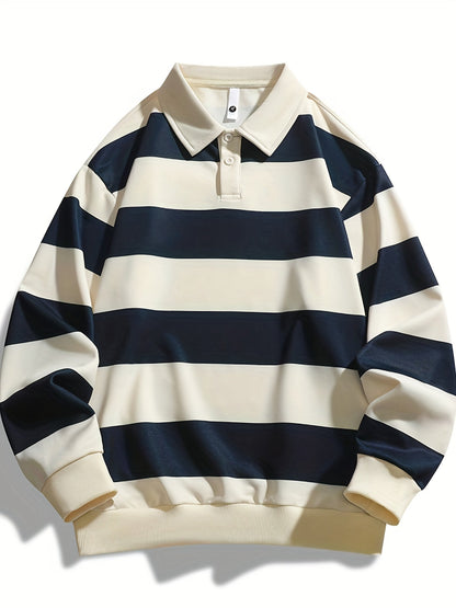 Polo manches longues à rayures horizontales marron et blanc cassé pour homme