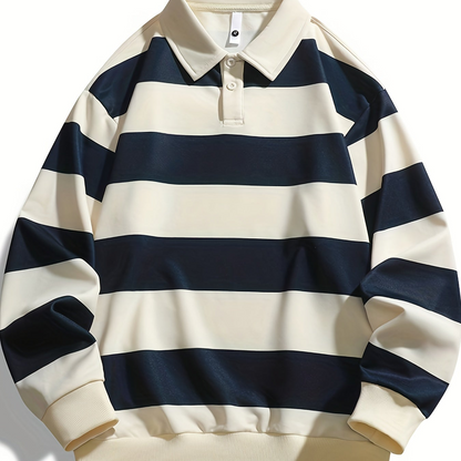 Polo manches longues à rayures horizontales marron et blanc cassé pour homme