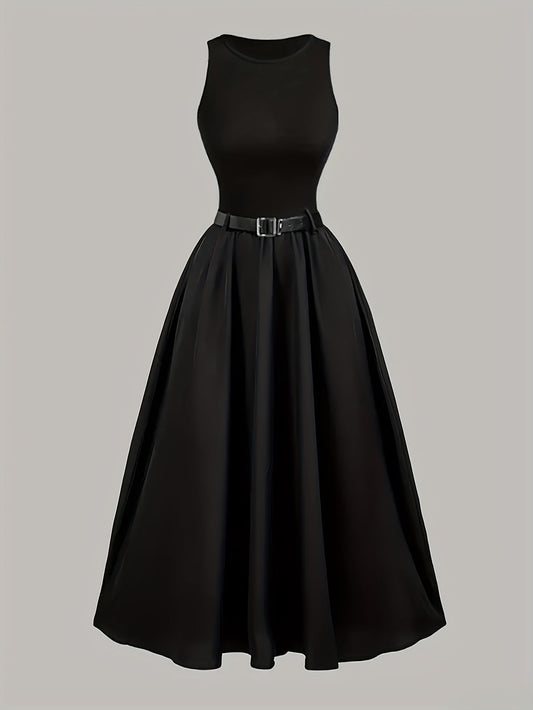 Vestido largo elegante sin mangas con cinturón para mujer - estilo baile chic