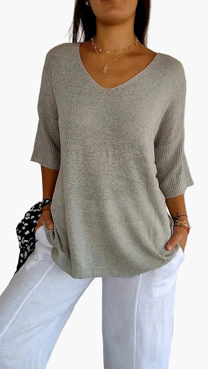 Maglione Donna Informale Scollo a V Maniche Mezza Lunghezza Stile Elegante e Comodo per Tutti i Giorni