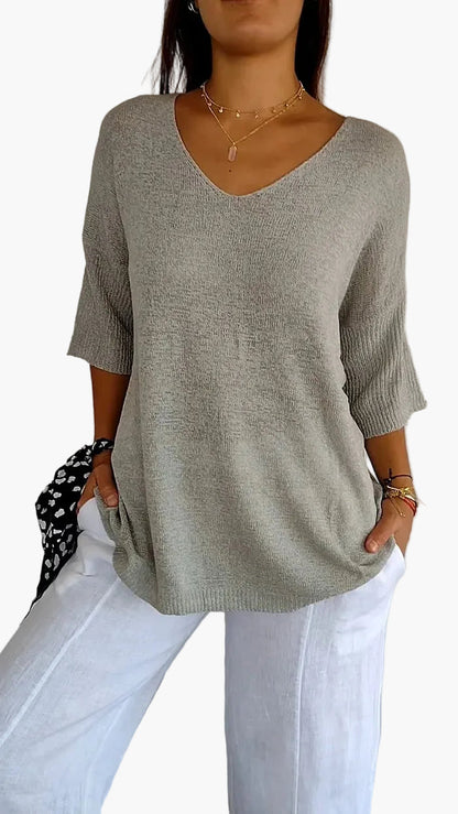 Maglione Donna Informale Scollo a V Maniche Mezza Lunghezza Stile Elegante e Comodo per Tutti i Giorni