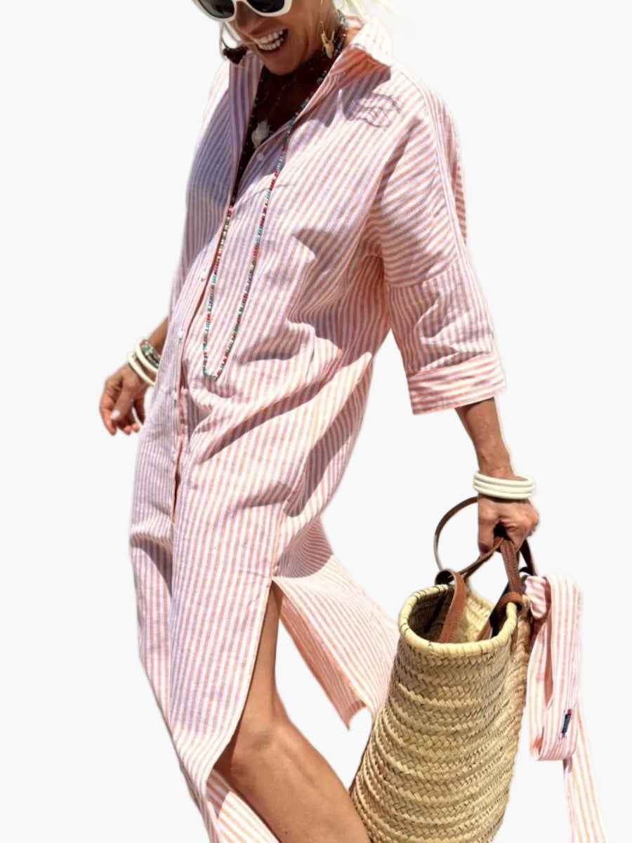 Robe Chemise à Rayures Élégante Femme Style Décontracté Chic pour Sorties et Vacances