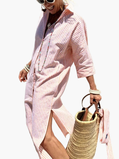 Robe Chemise à Rayures Élégante Femme Style Décontracté Chic pour Sorties et Vacances