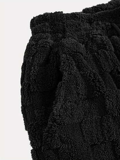 Pantalon de jogging doux à motif texturé à carreaux et cordon de serrage