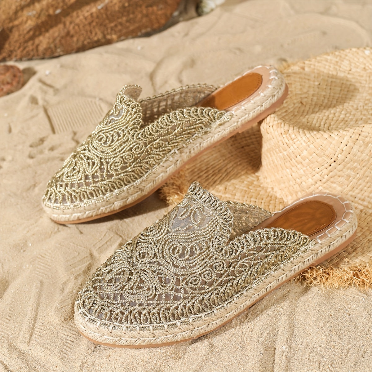 Chaussures Mules Tressées Décontractées pour Femme Style Bohème Été