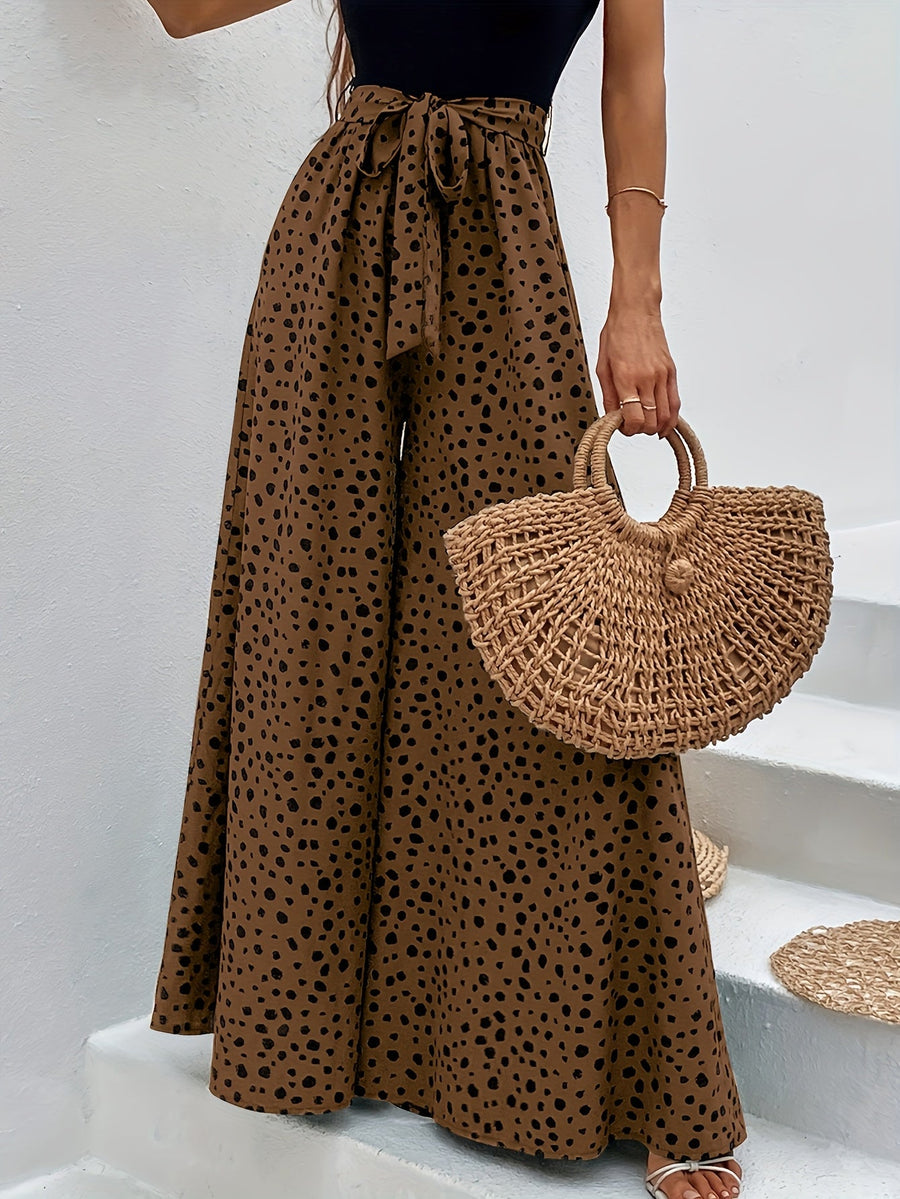Weite Damenhose mit Punkten, eleganter Stil für Frühling/Sommer mit gebundenem Gürtel  