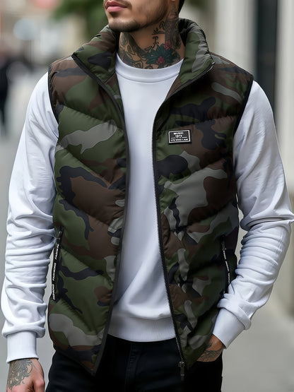 Gilet matelassé homme sans manches à motif camouflage militaire vert