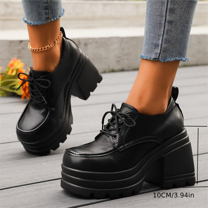 Chaussures à plateforme style Oxford à lacets pour femme – Look rétro tendance, usage quotidien ou soirée