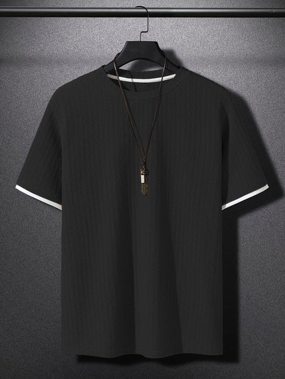 Legeres Herren-T-Shirt mit kurzen Ärmeln, modernem Stil, Rundhalsausschnitt und geprägter Textur