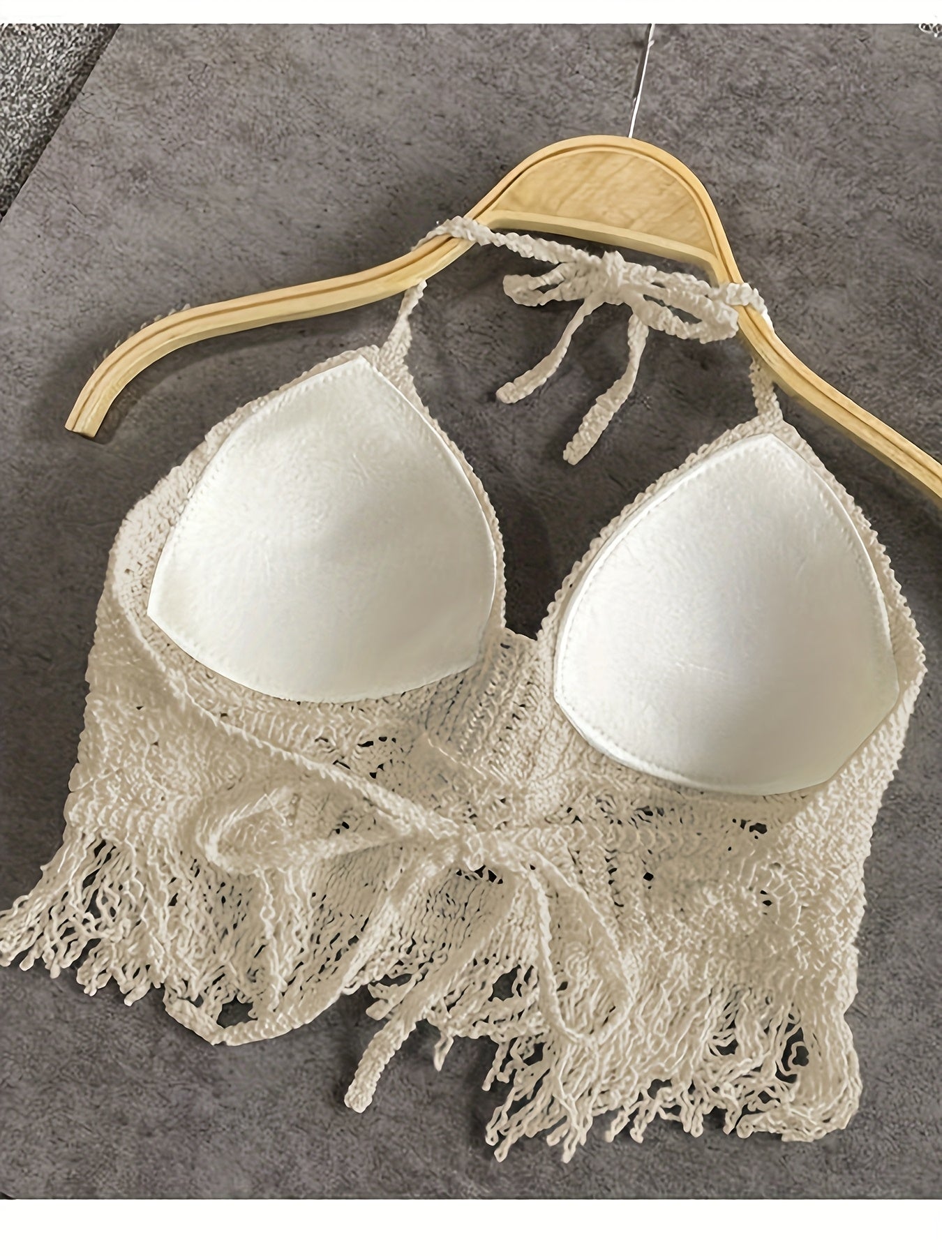 Top donna stile bohémien con frange per l'estate – top all'uncinetto schiena scoperta per festival