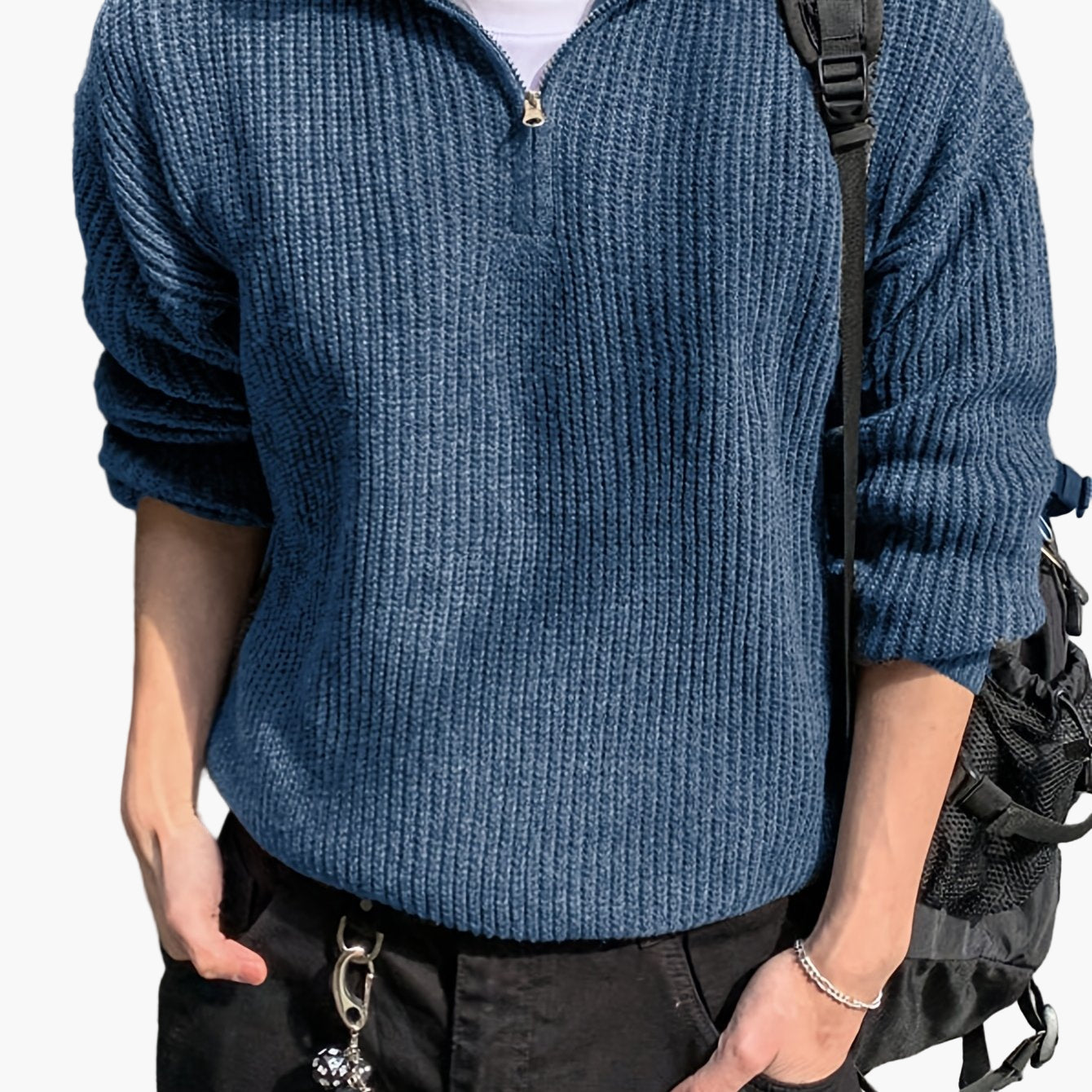 Men's casual style high collar zip-up sweater - Ideal for spring and autumn