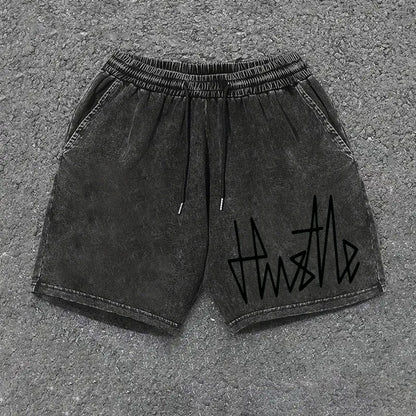 Short homme casual style urbain avec imprimé "Hustle" – idéal pour le streetwear et la détente