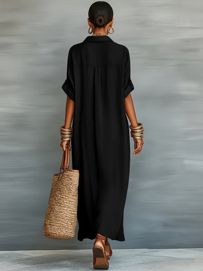 Robe Chemise Longue Décontractée Femme Style Bohème Élégant Été