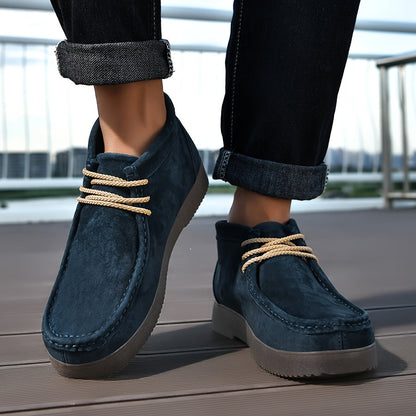 Chaussures montantes homme à lacets style mocassin, couleur unie, semelle épaisse