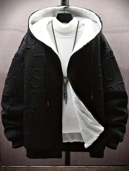 Veste à capuche doublée polaire Homme Noir motif texturé zippée