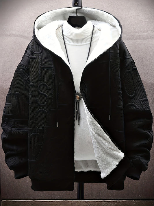 Veste à capuche doublée polaire Homme Noir motif texturé zippée
