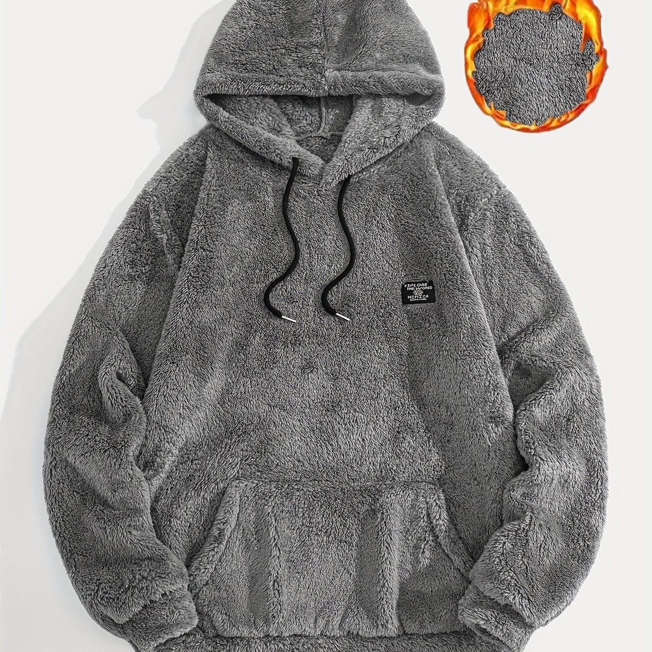 Sweat à Capuche Molletonné Chaud avec Cordon de Serrage et Poche Kangourou