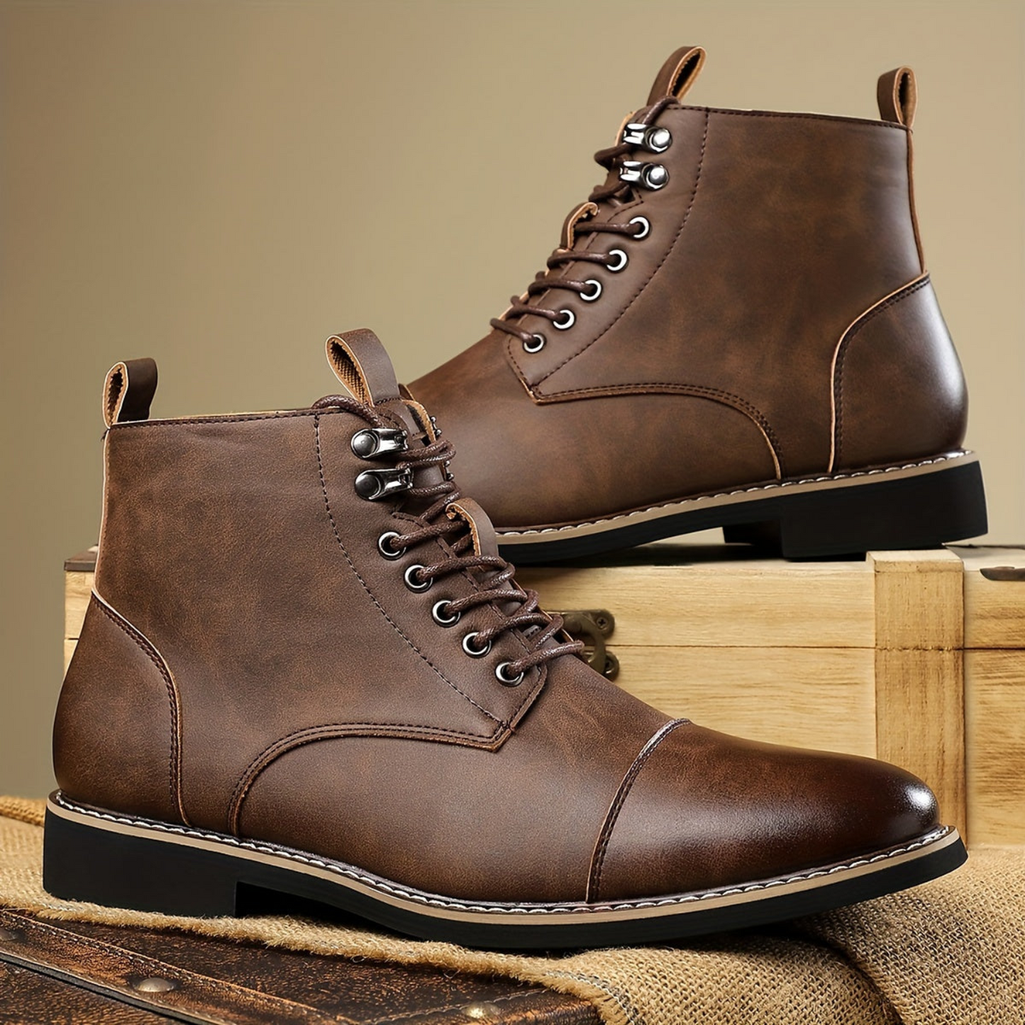 Bottes montantes homme marron lacets style décontracté chic