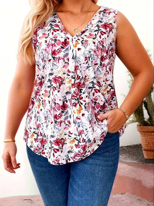 Women's sleeveless tank top with elegant floral print for a chic casual look