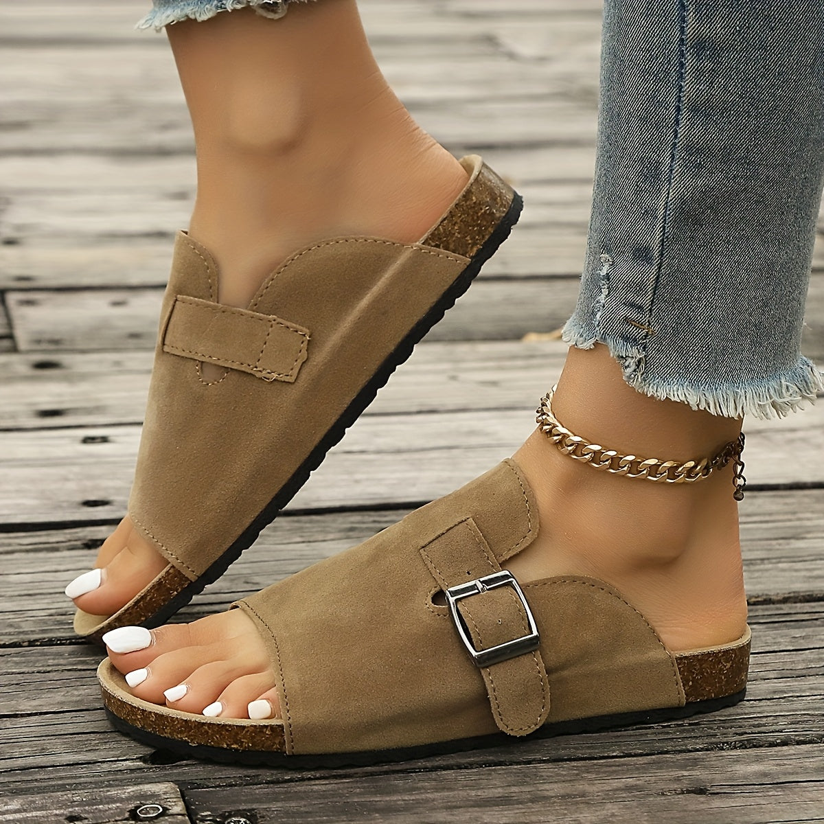 Sandales décontractées à bride boucle pour femme – Style slip-on confortable et chic