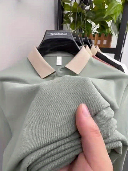 Polo casual para hombre con cuello contrastante y logo bordado – estilo moderno y versátil