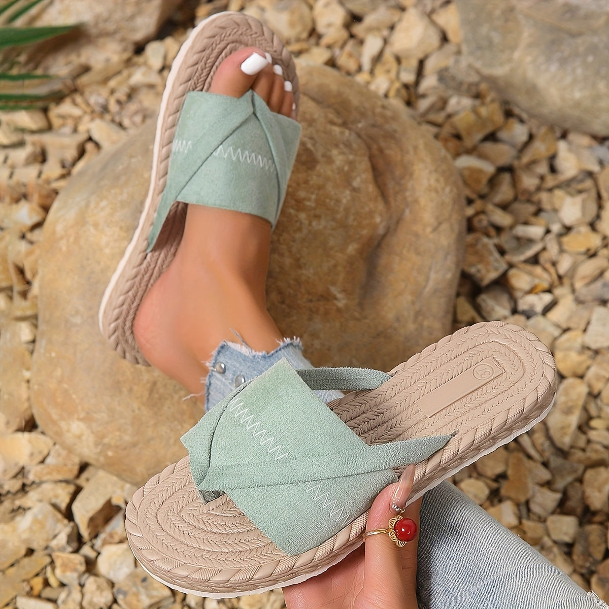 Avslappnade slip-on sandaler för kvinnor i preppy stil för sommaren