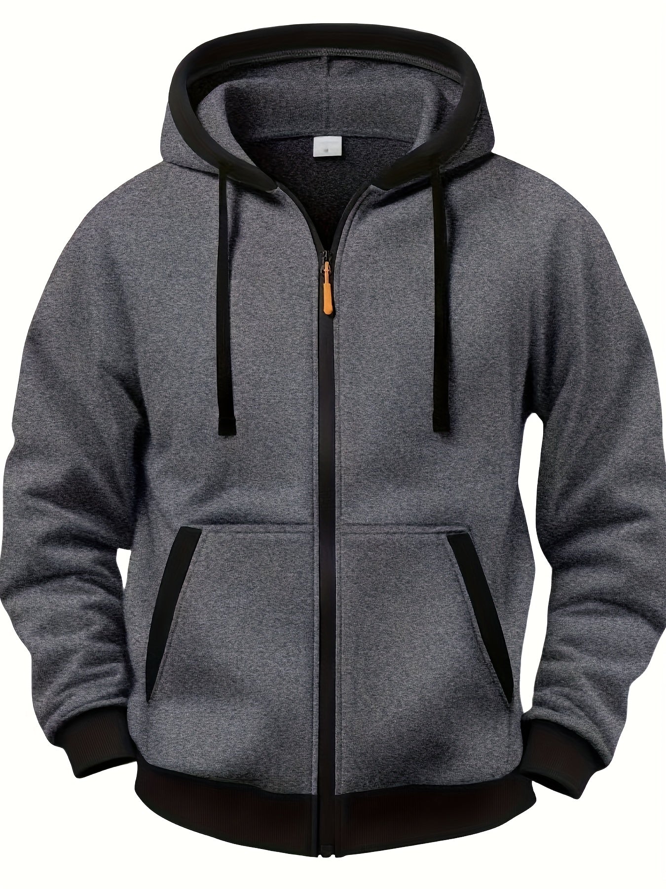 Sweat à Capuche Zippé Bicolore Homme avec Poches Kangourou et Cordon de Serrage
