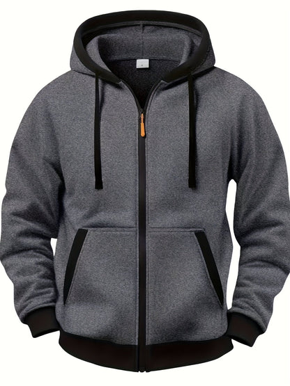 Sweat à Capuche Zippé Bicolore Homme avec Poches Kangourou et Cordon de Serrage