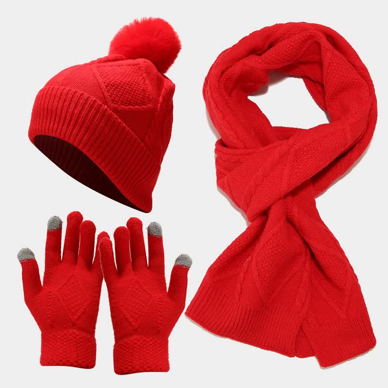 Set met wintermuts, sjaal en touchscreenhandschoenen - ruitmotief, geel
