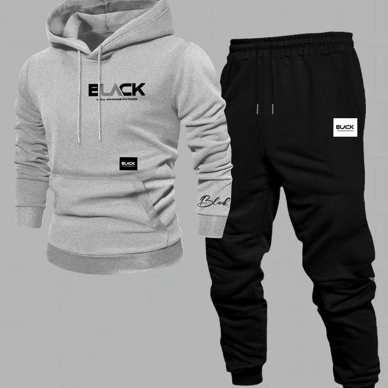Ensemble Survêtement Homme Capuche et Pantalon Jogging Uni avec Cordon
