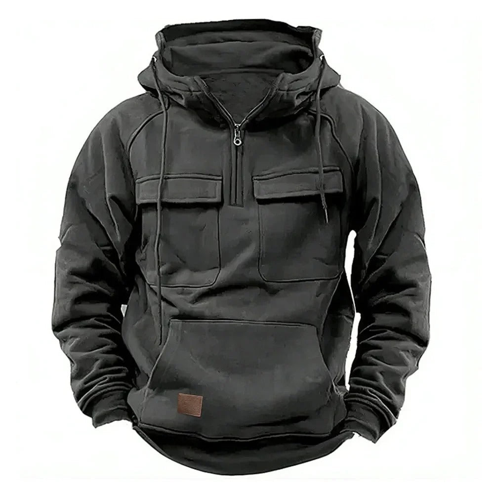 Vinter-hoodie med lynlås i militærstil til mænd – Daglig komfort og varme