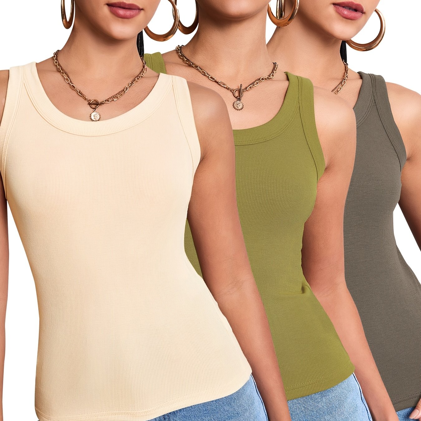 Débardeur basique sans manches pour femme, lot de 3, style casual, parfait pour l'été