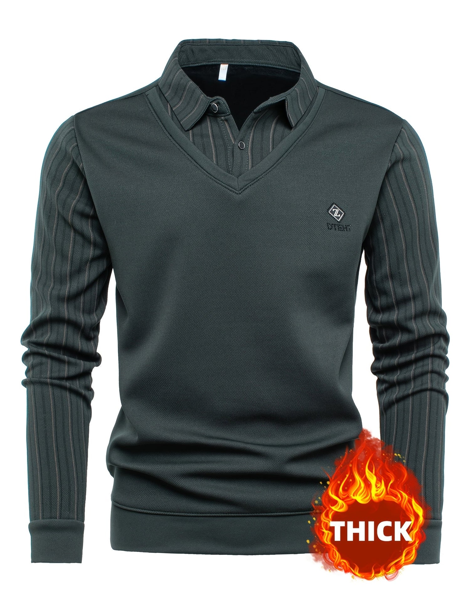 Pull Col V Homme Effet Chemise Rayée Manches Longues