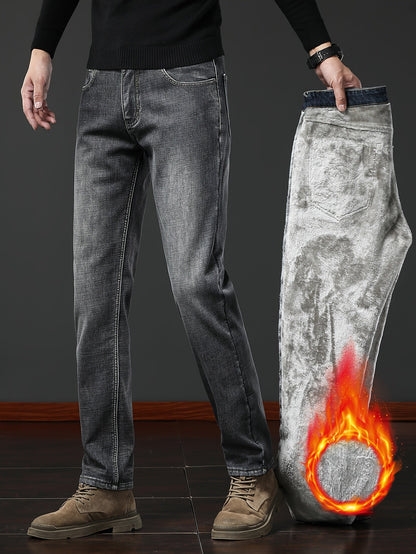 Jean homme doublé polaire coupe droite style décontracté bleu ou gris