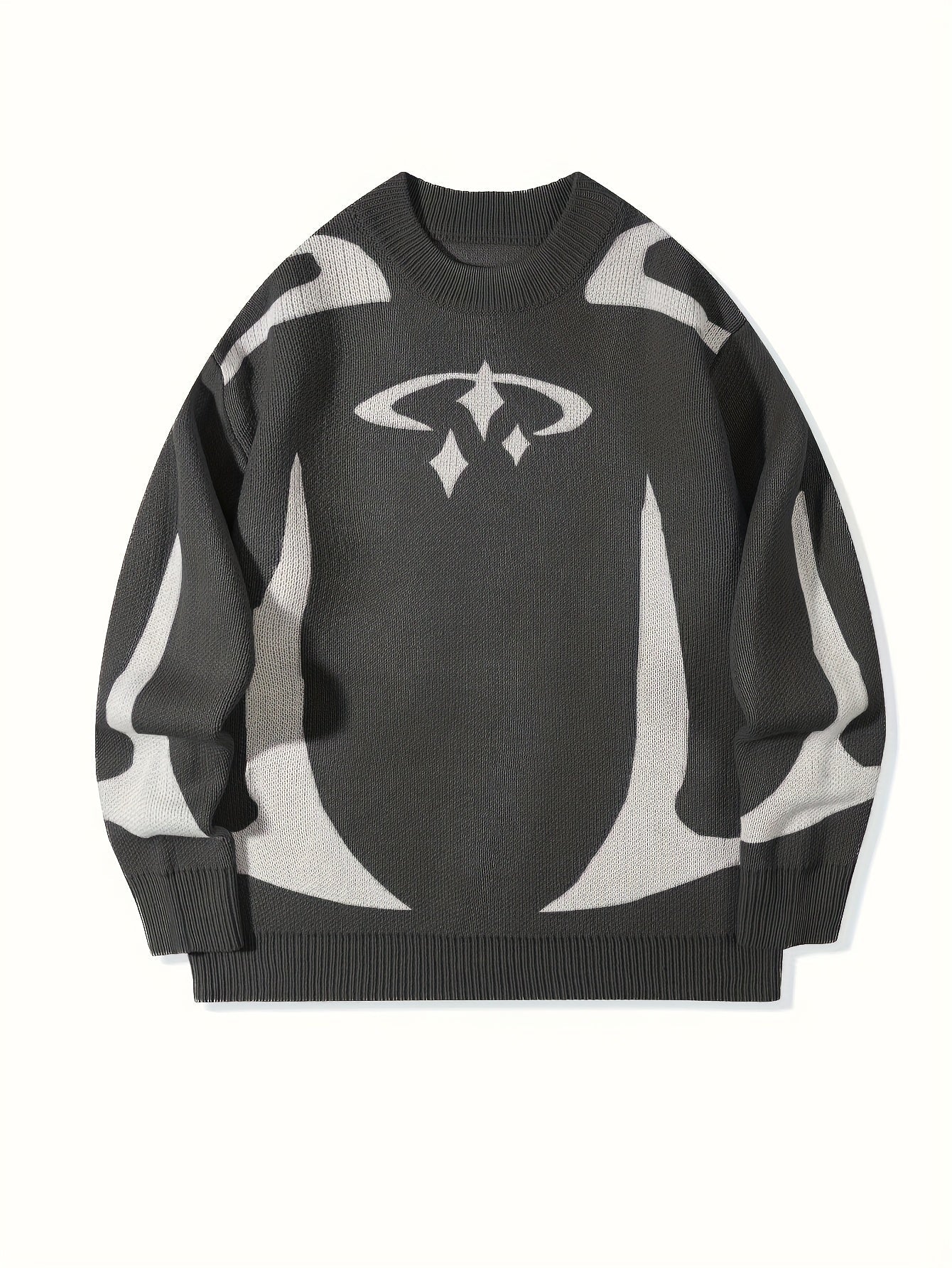 Pull en maille unisexe à motifs abstraits et col rond