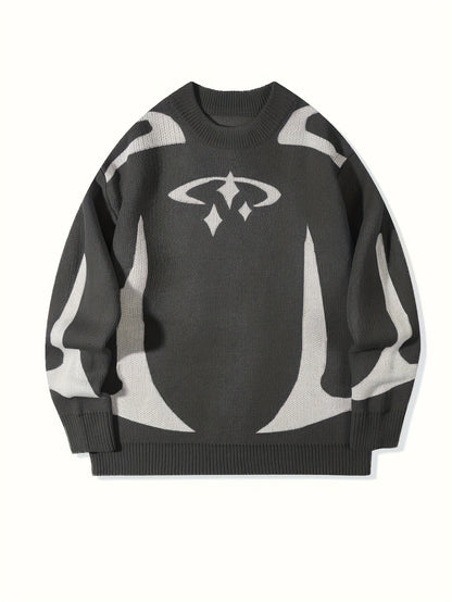 Pull en maille unisexe à motifs abstraits et col rond
