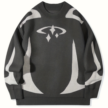 Pull en maille unisexe à motifs abstraits et col rond