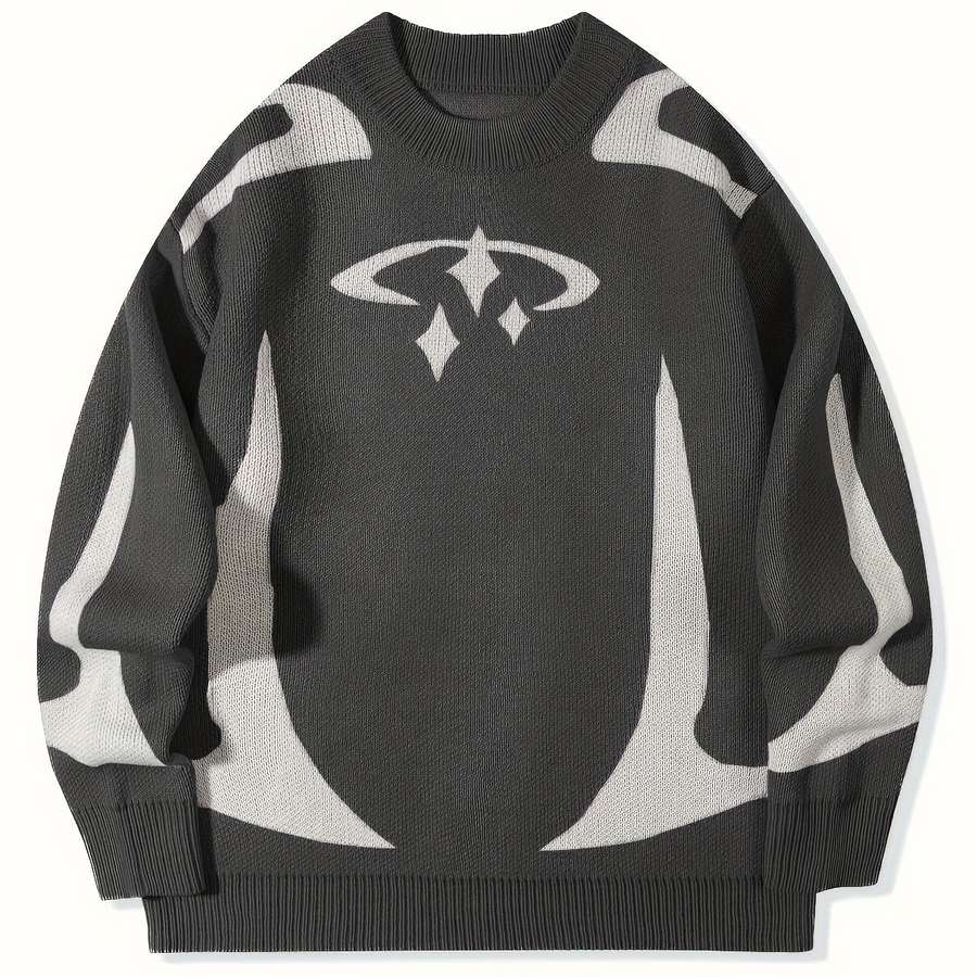 Unisex abstract-patterned knit sweater with a crew neck