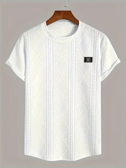 T-shirt homme style casual à motif tricot, col rond, manches courtes, idéal pour l’été