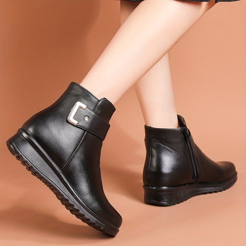 Bottines Femme doublées Chaudes Marron avec Sangle et Boucle Dorée