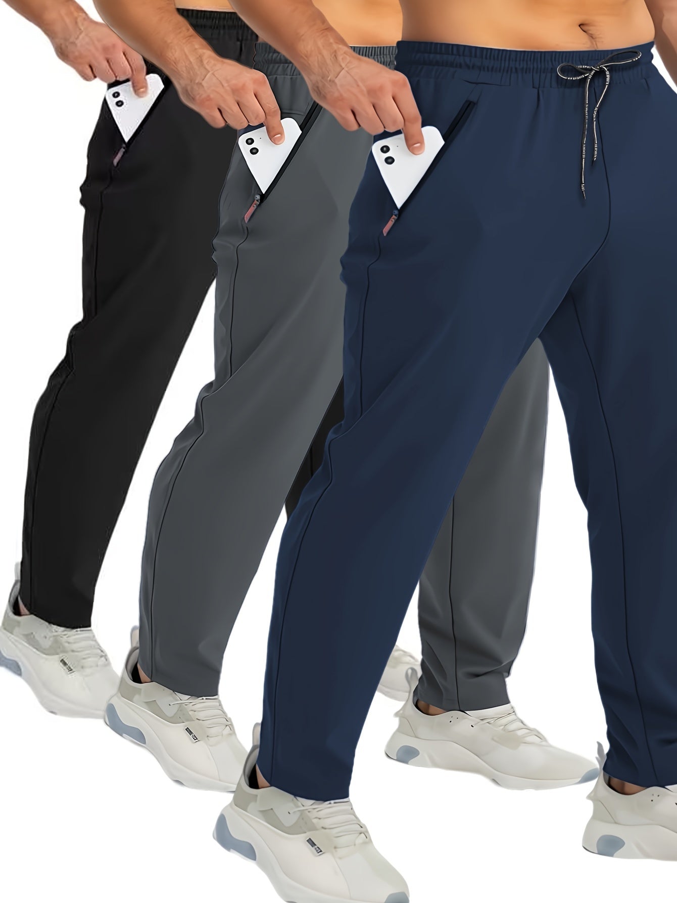 Pantalon de jogging homme avec poches zippées, style décontracté, lot de 3, idéal pour sport et détente
