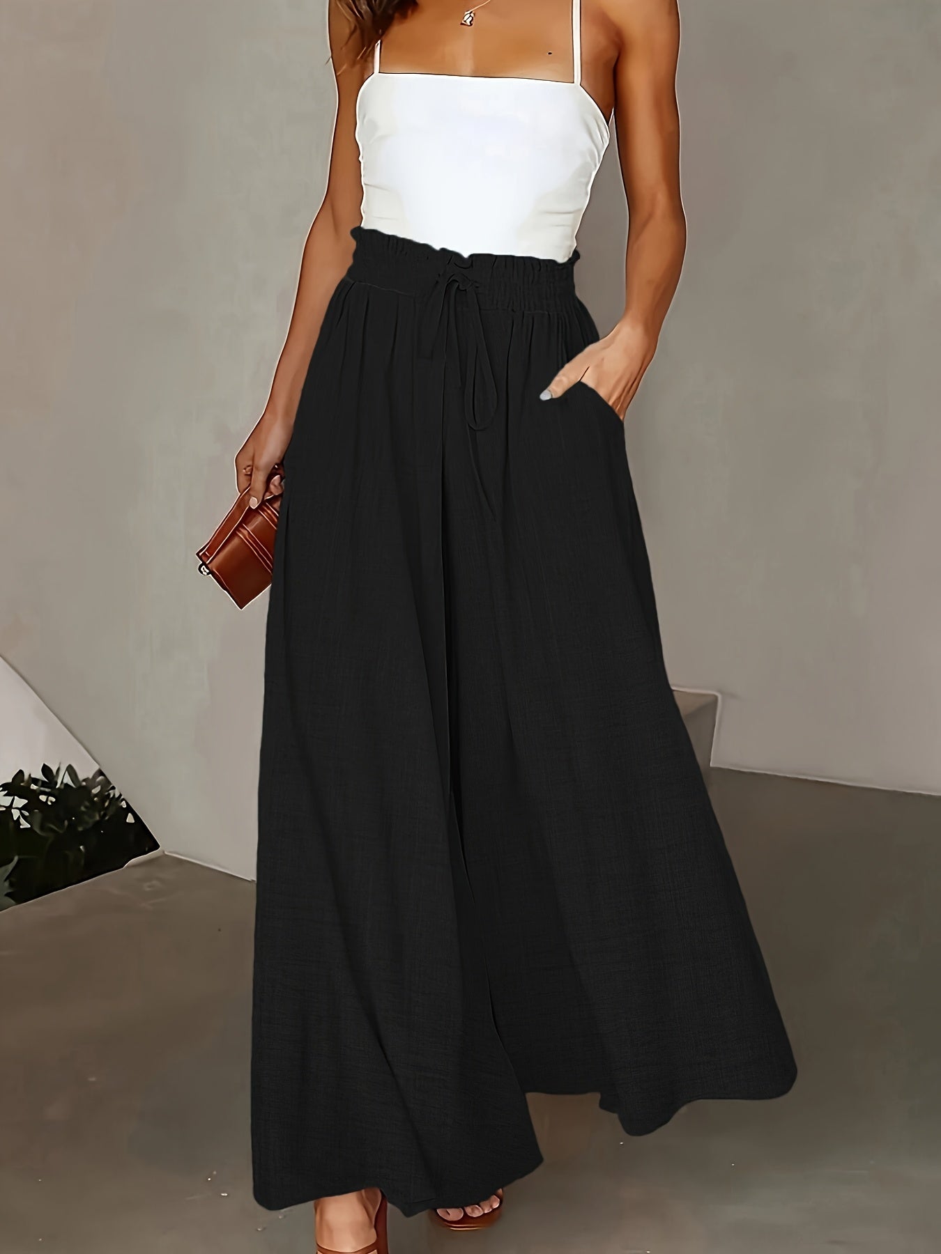 Pantalon large taille haute femme style élégant pour printemps et automne