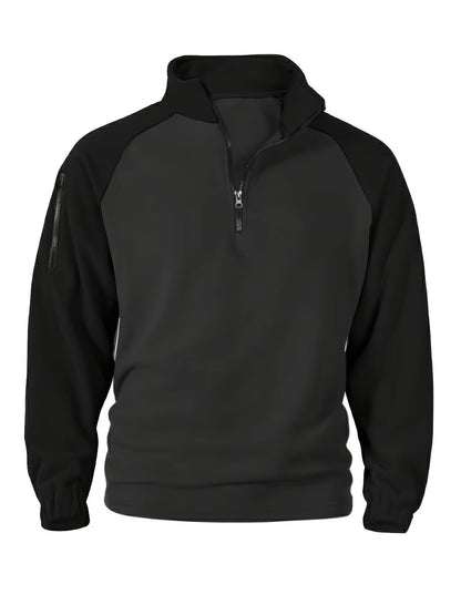 Polaire Homme Bicolore Col Montant avec Fermeture Éclair et Manches Raglan
