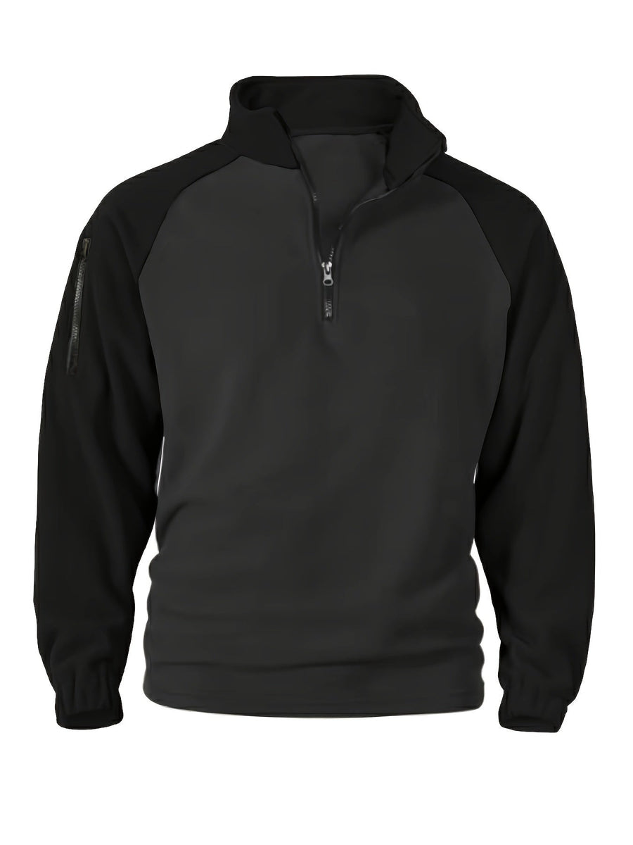 Polaire Homme Bicolore Col Montant avec Fermeture Éclair et Manches Raglan