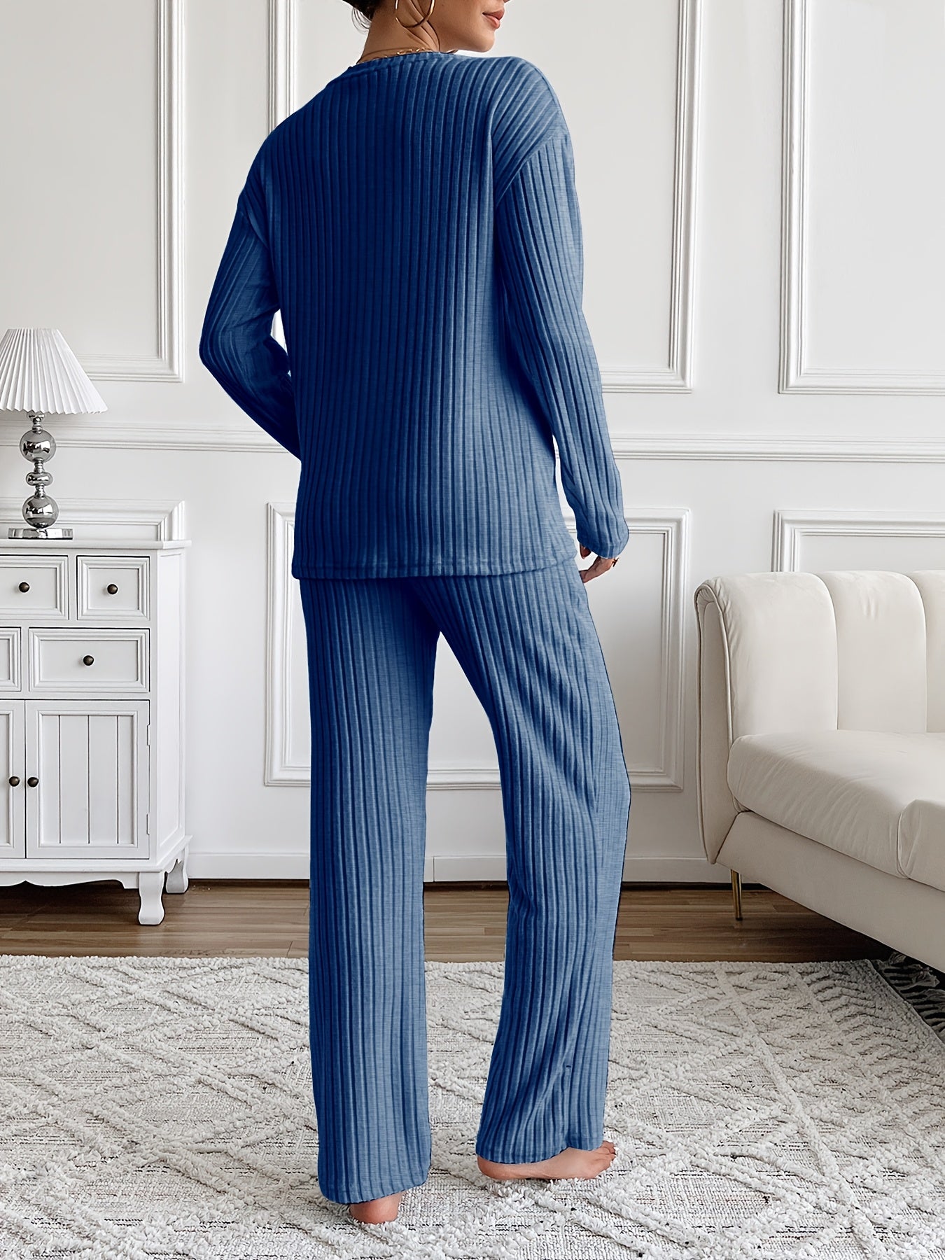 Ensemble côtelé Femme avec inscription "NOPE not today", col en V et pantalon large