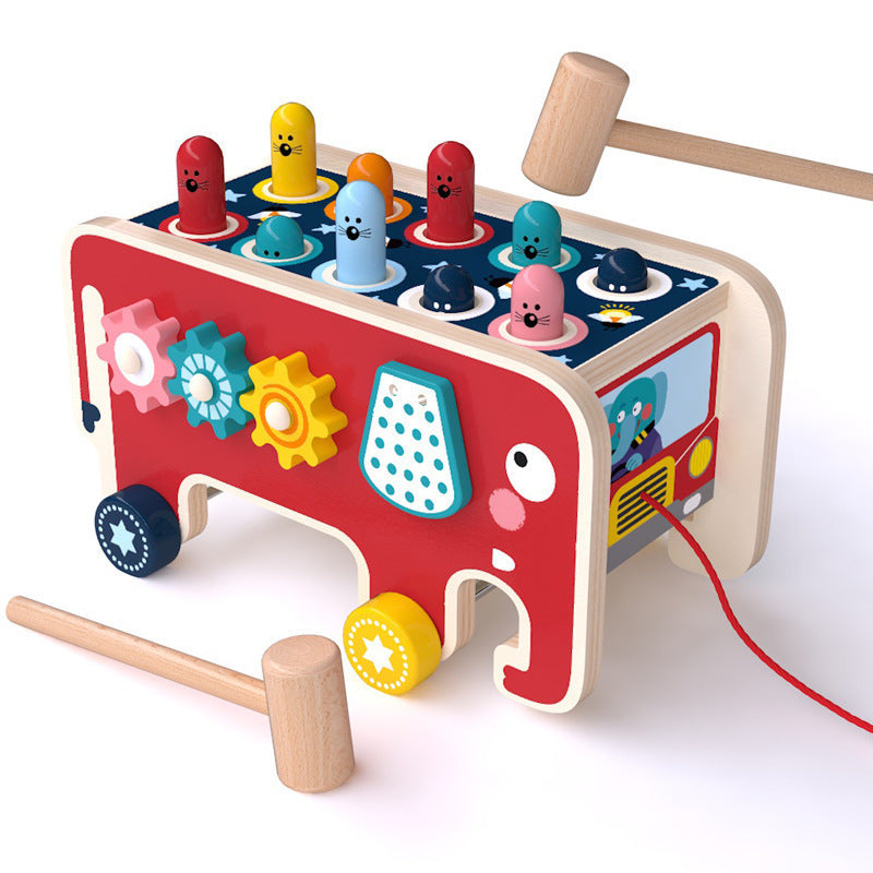 Giocattolo educativo per bambini - Gioco del martello e risveglio sensoriale elefante da tirare