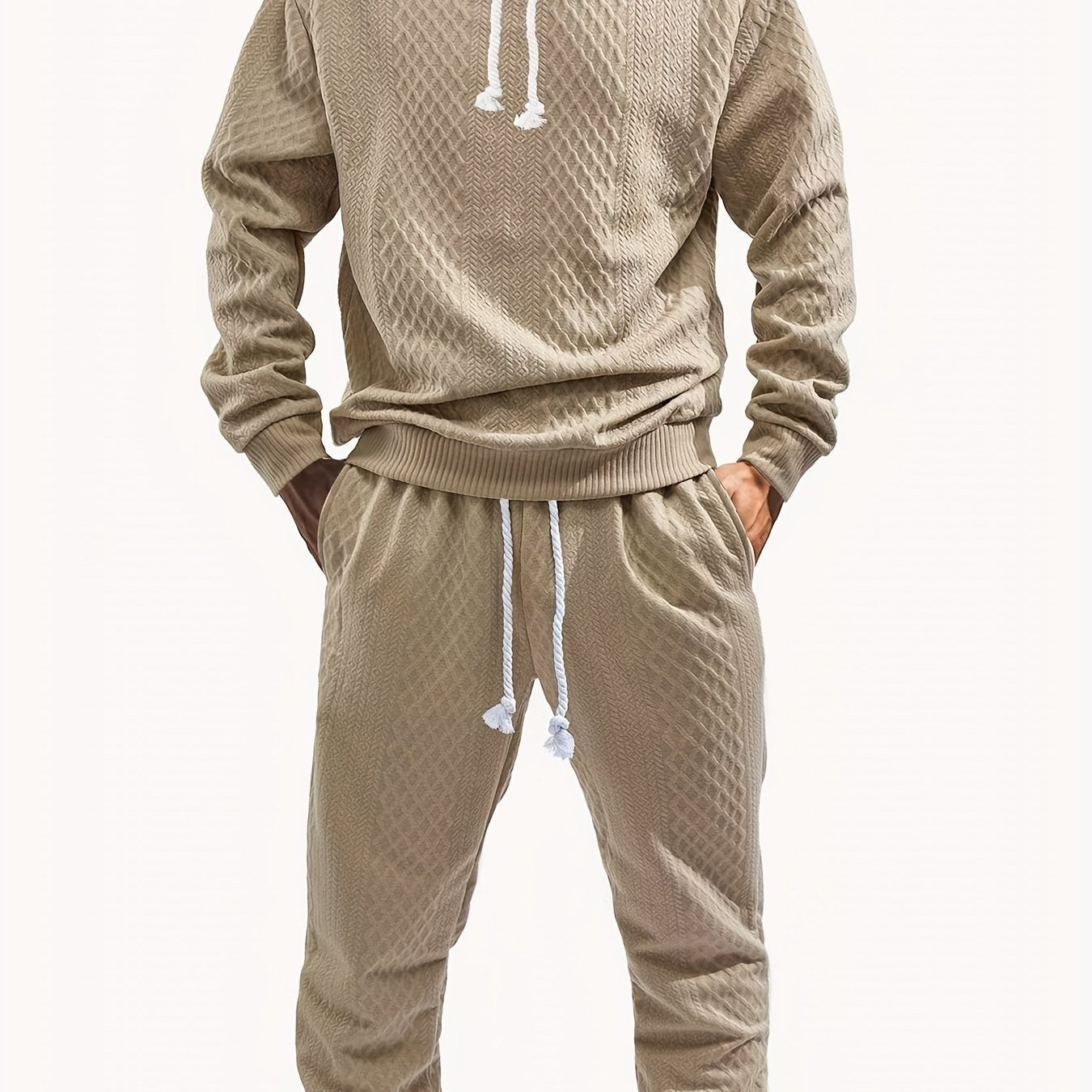Ensemble Survêtement Homme à Capuche Texture Chevron et Losange – Style Décontracté