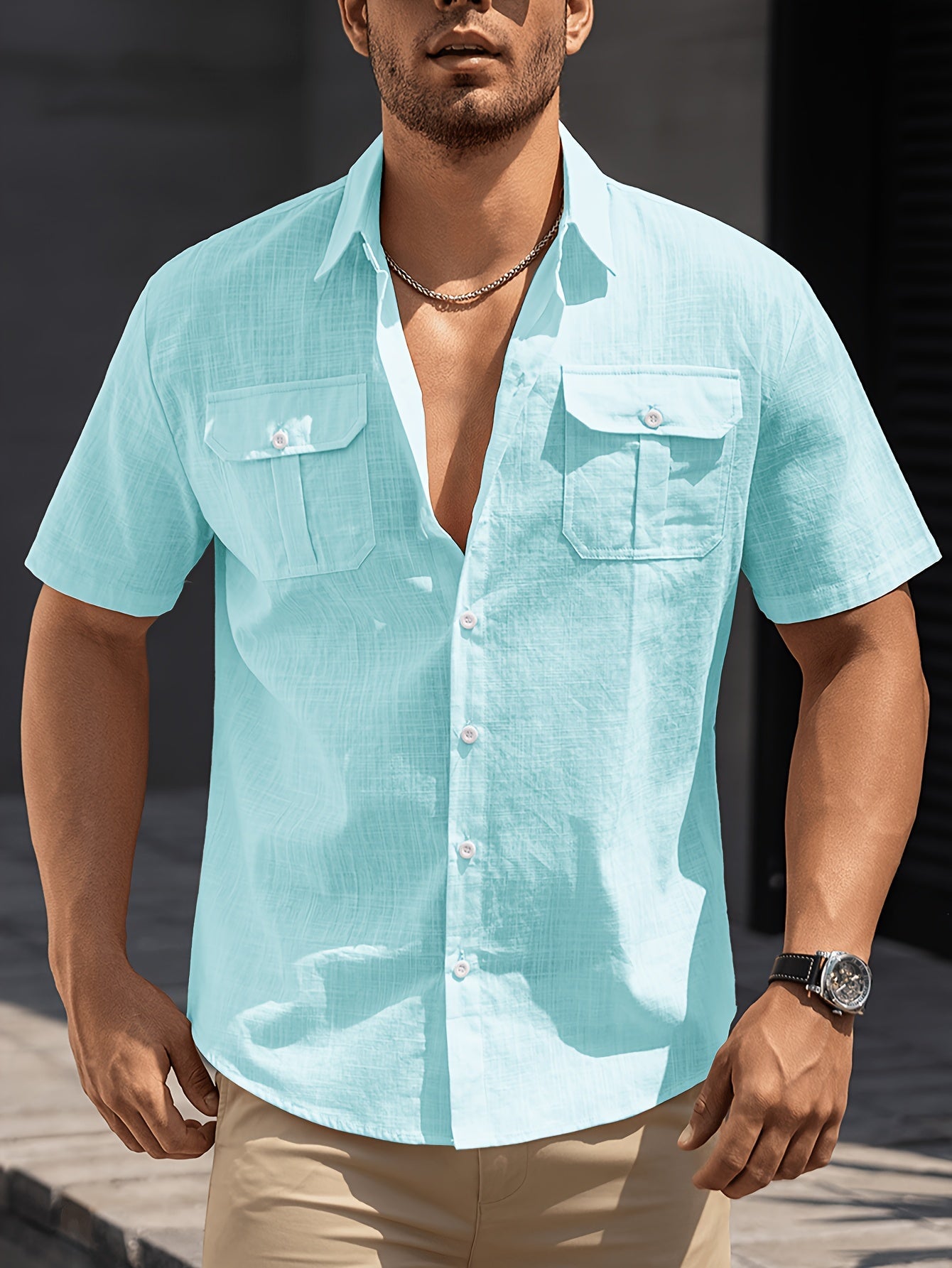 Kurzärmeliges Casual-Herrenhemd mit Taschen – ideal für Sommer und Freizeit